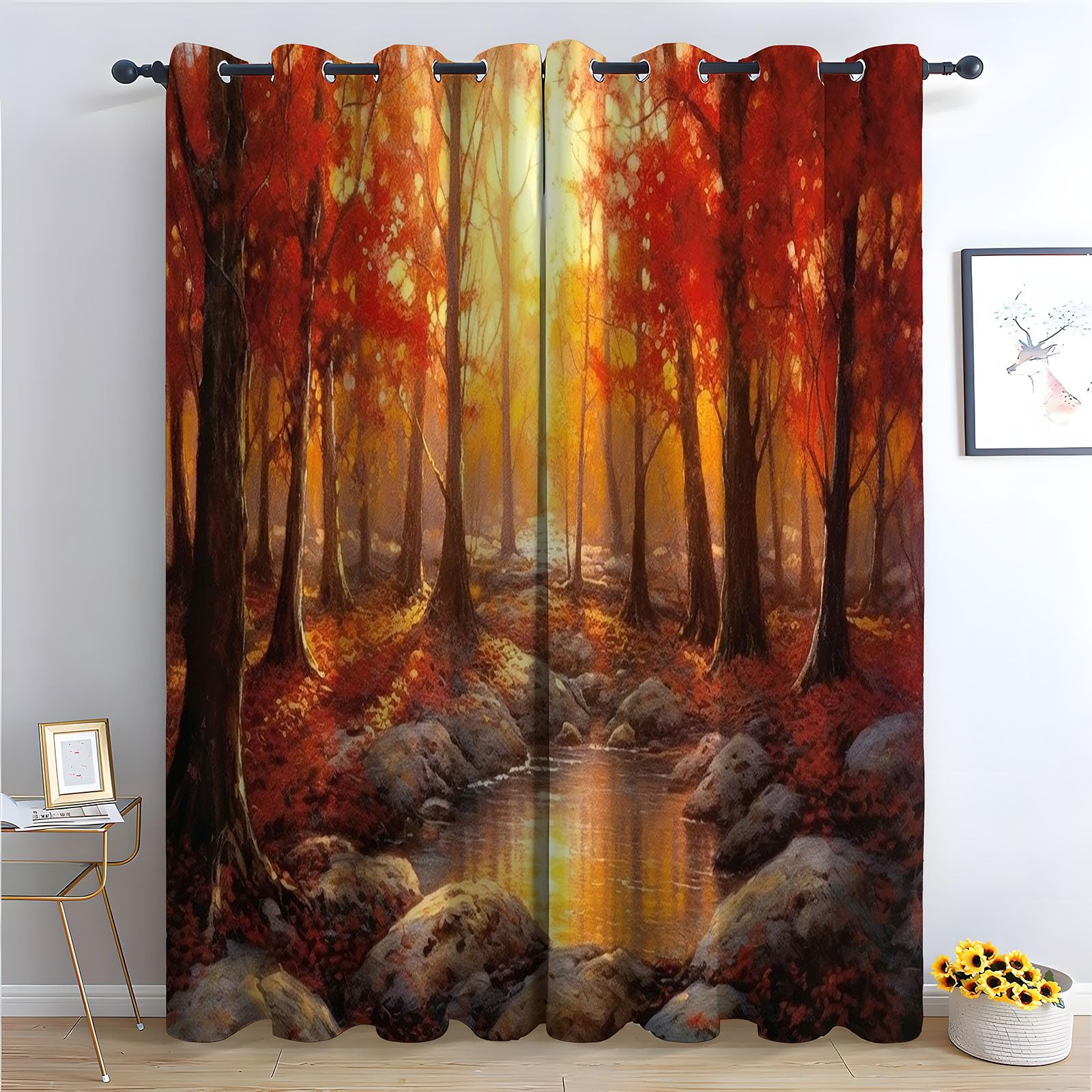 Rideaux de fenêtre ruisseau d'automne pour illuminer votre salon chaleureux