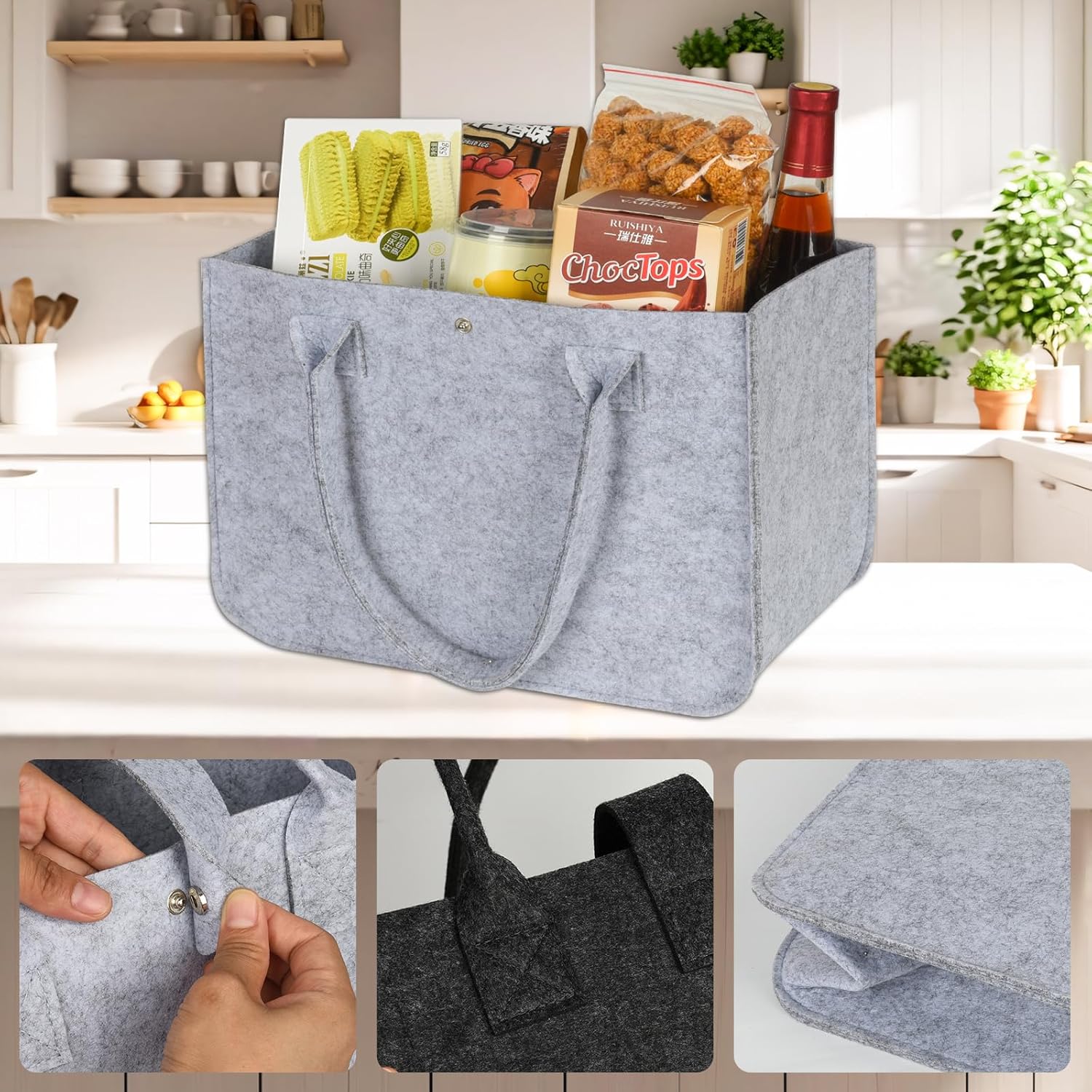 2pcs reusable felt tote bags extra-large capacity foldable design Perfect for daily bulk shopping and - Image 5