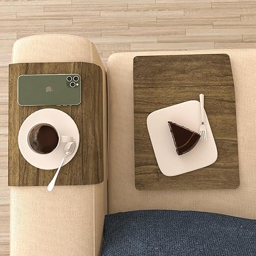 Miniatura 7 de Celine - Juego de 2 bandejas de madera para sofá, bandeja para reposabrazos para sofá, plegable, flexible, con 15.8 x 11 pulgadas, aperitivos,