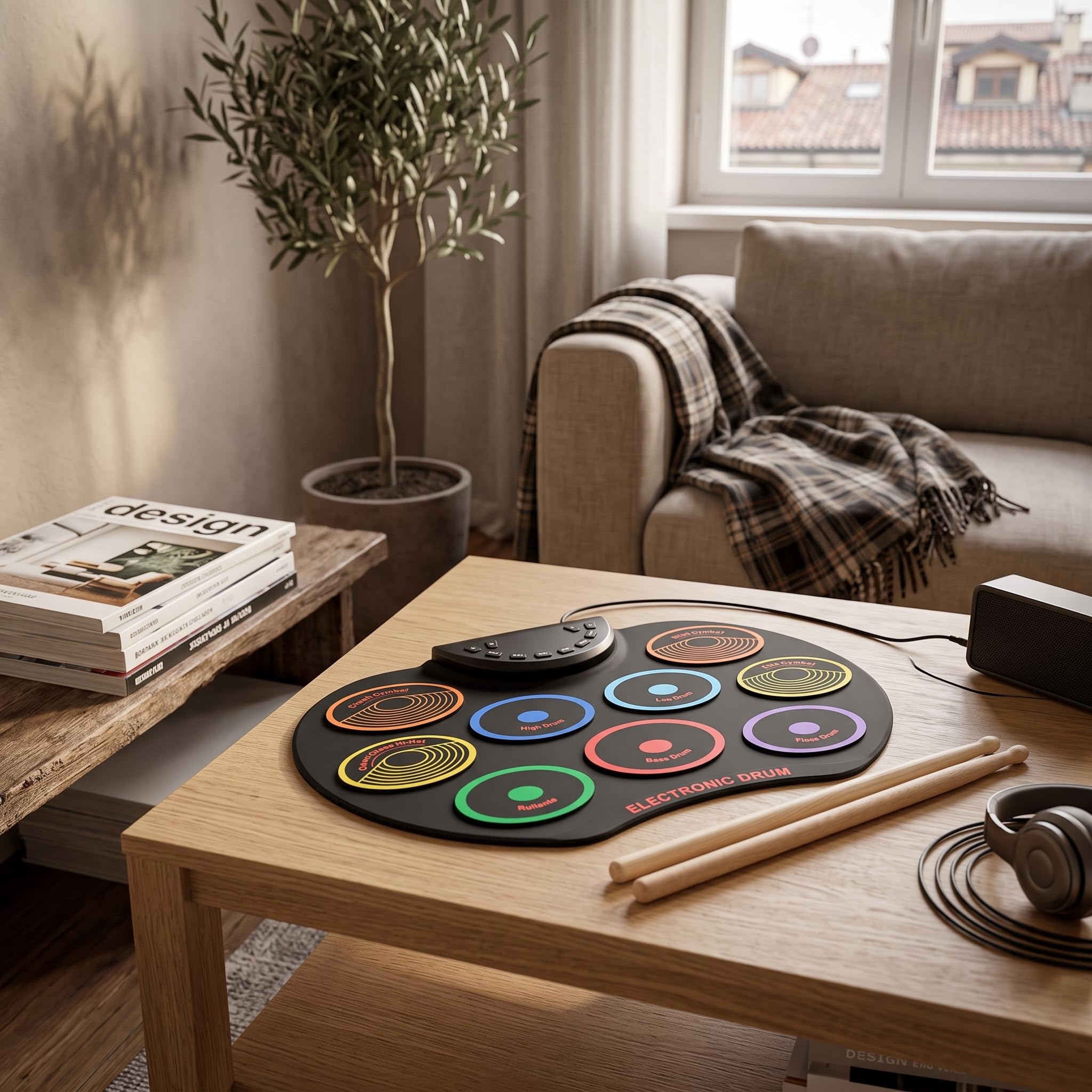 Almohadilla Batería Electrónica Portátil para Principiantes Adultos Colores Laminada a Mano Iris