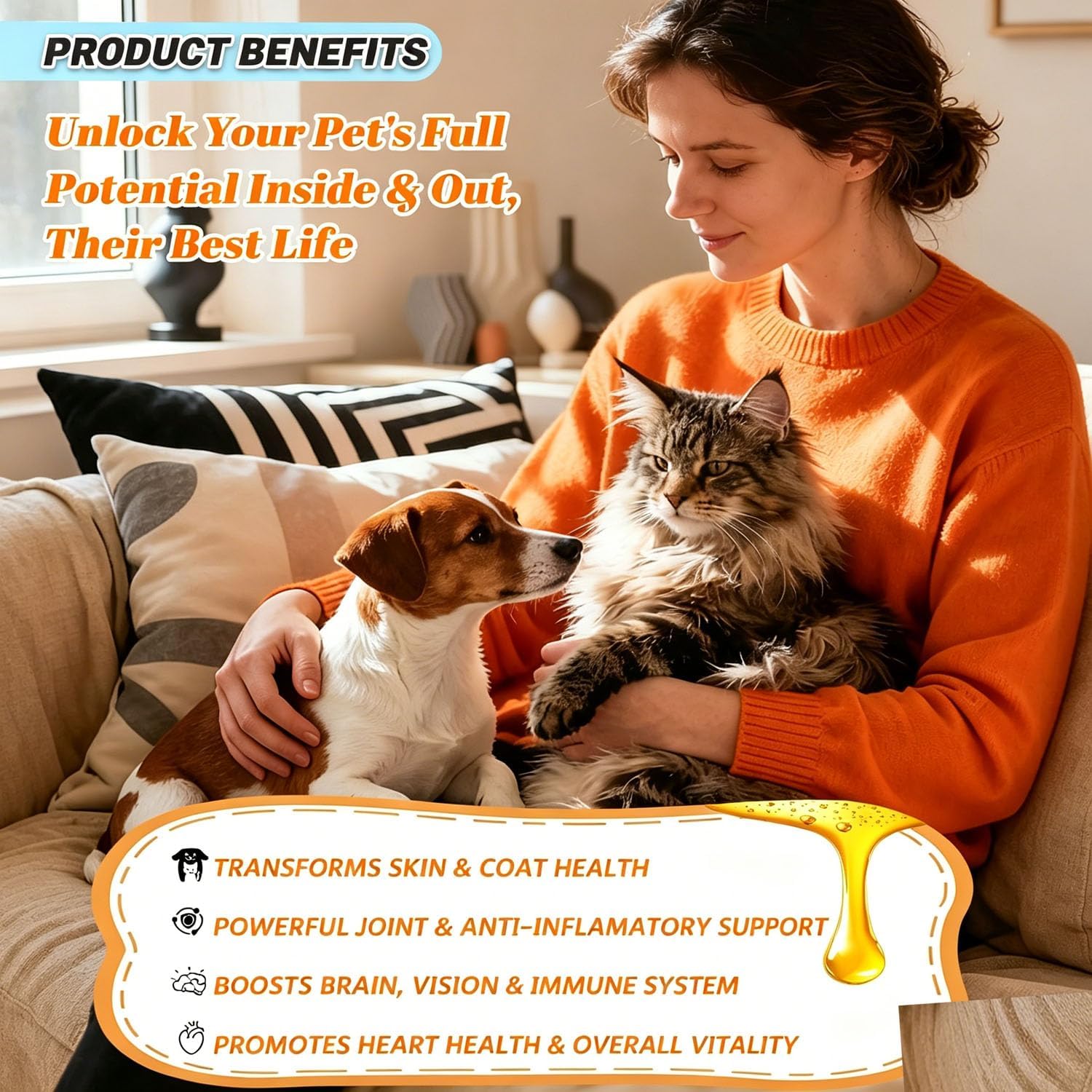Salmon Oil Supplement for Dogs & Cats, Omega-3 Fish Oil for Skin and Joints — view 2