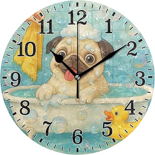 Miniatura 66 de JUNZAN Divertido Adorable Gatito en Bañera Relajándose Relojes Redondos de Baño Relojes para la Pared 10 Pulgadas Reloj de Pared Pequeño Casa de