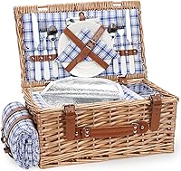 TwentyNext Wicker Picnic Basket for 2 with Insulated Cooler, Waterproof Blanket & Cutlery Kit - Ideal for Camping, Weddings (Red)