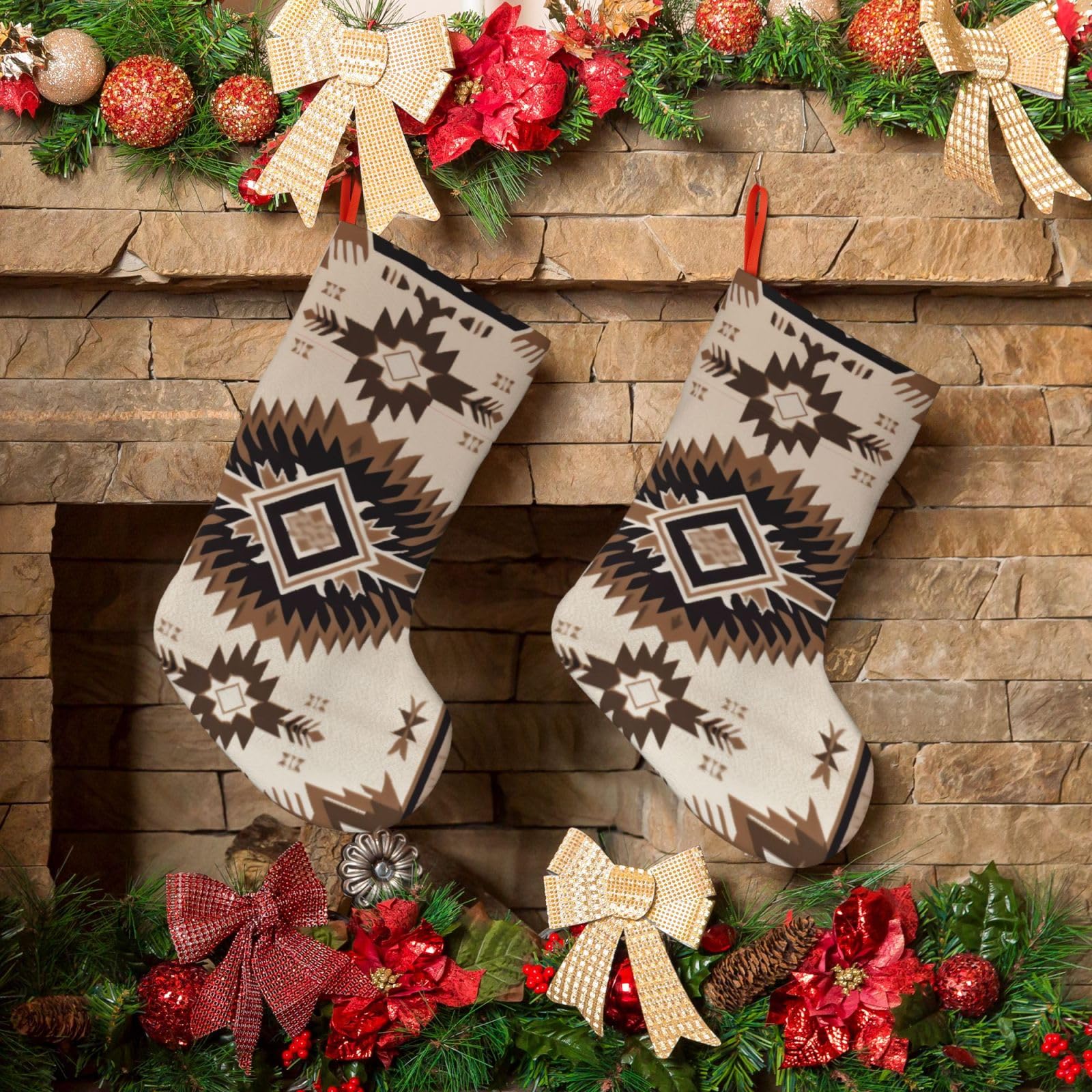 KLOPH Christmas Stockings 18" Personalized Xmas Stocking Native American Decoration Stocking Hanging Fireplace Stocking for Holiday Xmas Tree Christmas Fireplace Decor
