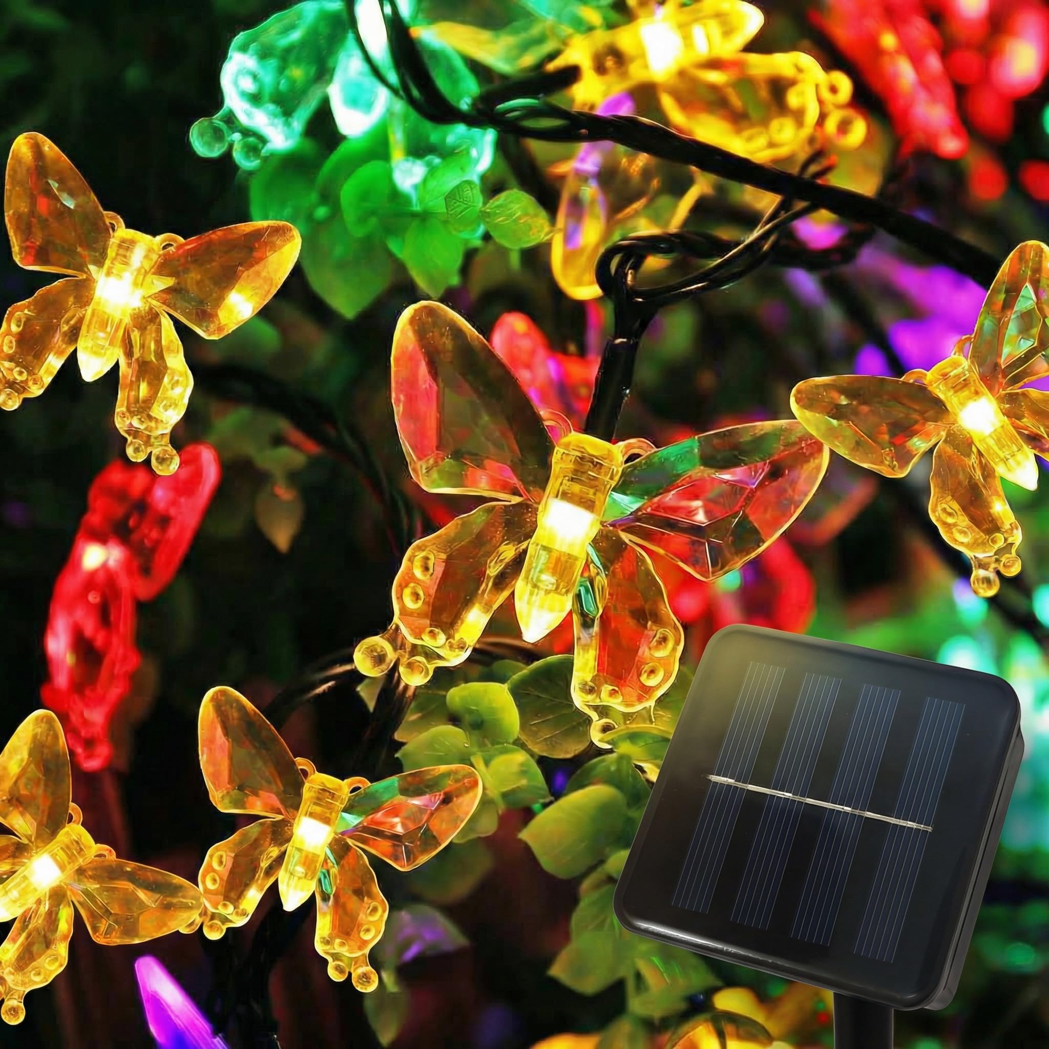 BG9D Solar Lichterkette Aussen Schmetterling,8M 40LED Solar Lichterkette 2M Kabel, 8 Modi, IP67 Wasserdicht für Garten Deko, Balkon, Terrasse, Baum, Party,Warmes Weiß