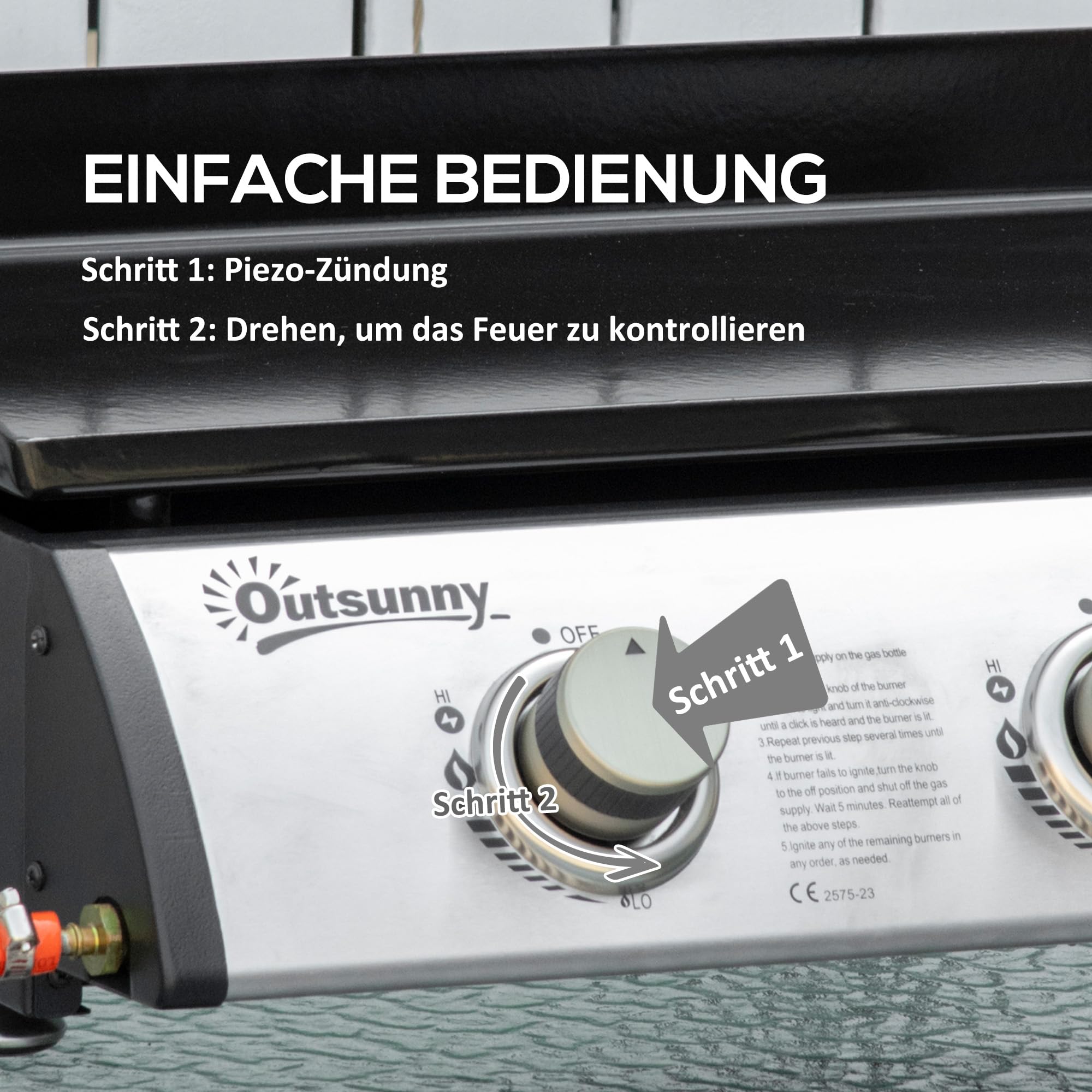 Outsunny Gasgrill mit 3 Brenner 7,5 kW Grillfläche 65 × 35,5 cm tragbarer Tischgrill Tischgasgrill aus Edelstahl BBQ Campinggrill für Garten Balkon Camping Schwarz+Silber