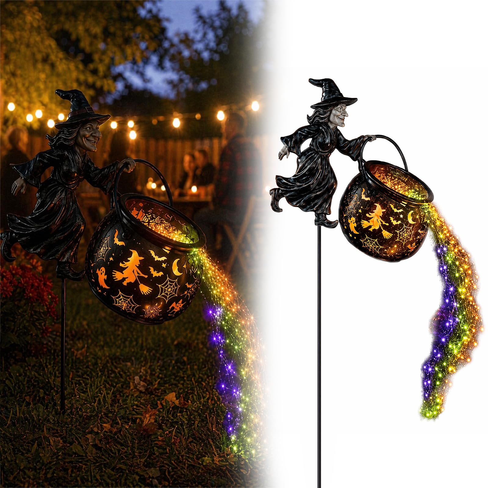 Halloween Solar Witch Cauldron Garden Stake Light Waterfall LED Stake Decor