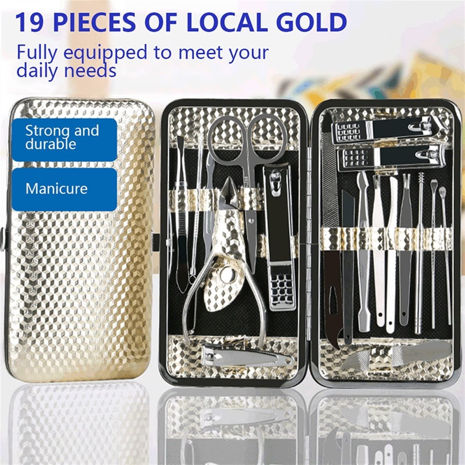 Kit Trousse Manucure 19 Pièces - Coupe-ongles, Ciseaux, Lime, Acier, Neuf