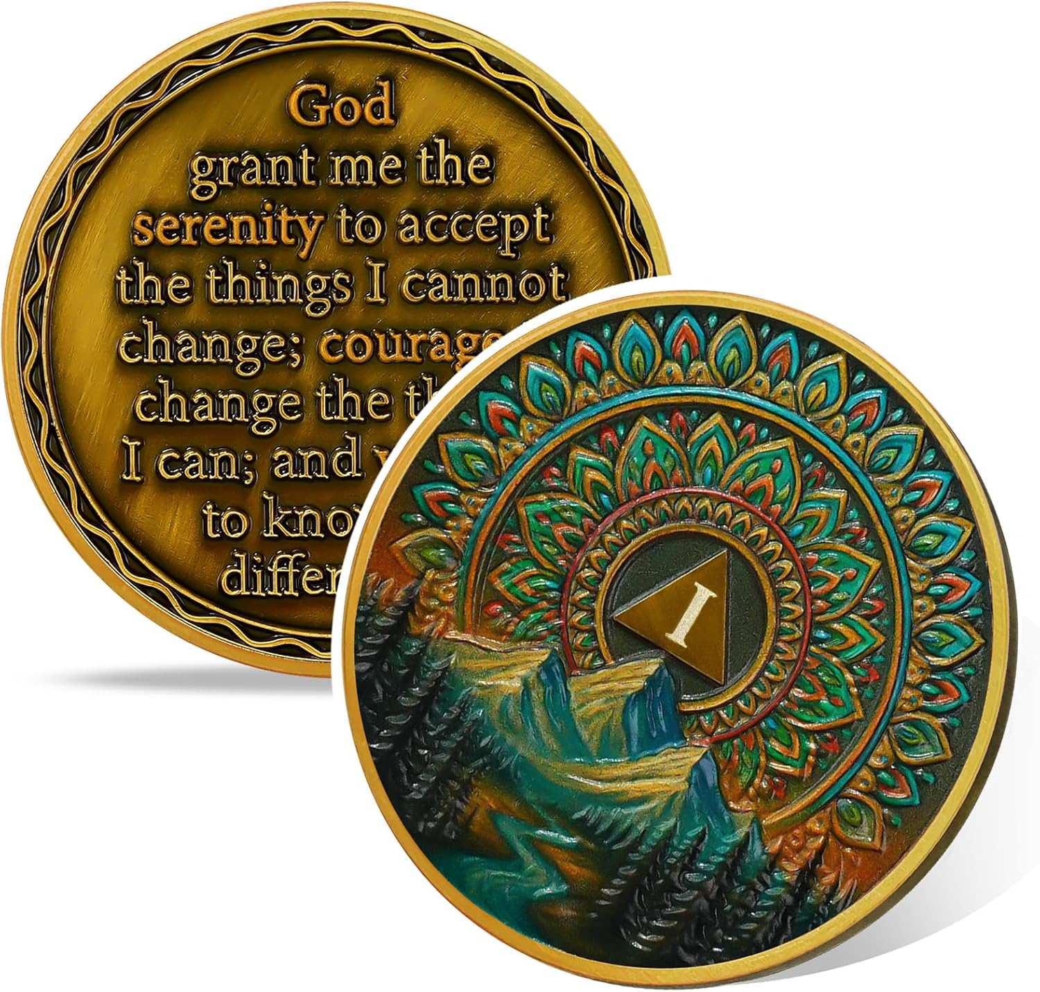 Sacred Mandala 1 Year Sobriety Coin, Affirmation AA Medallion, Addiction Recovery One Year Sober Coins, Celebrating Recovery Anniversary Token, AA Sobriety Gifts for Men Women