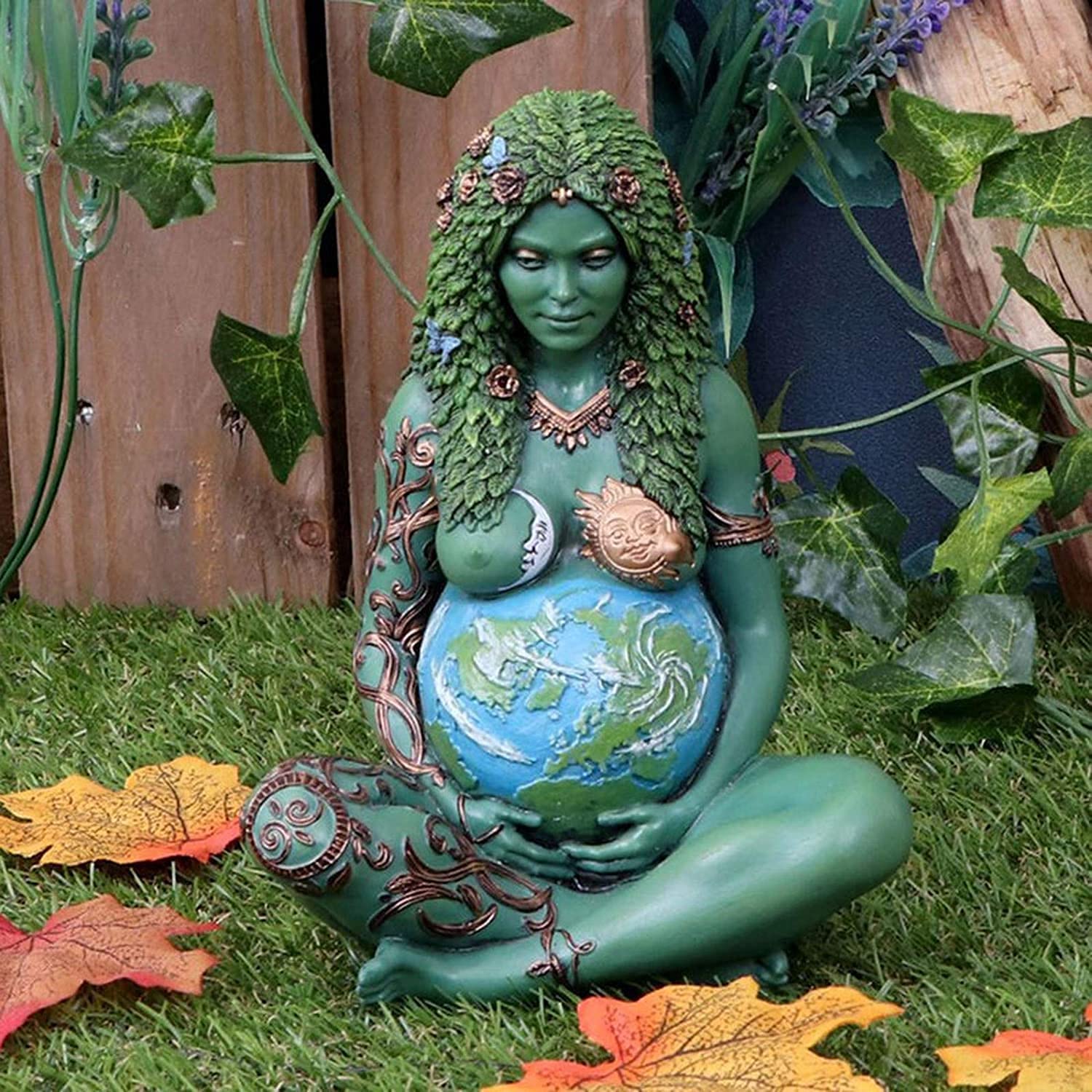 Statue Mère Terre Gaia - Résine Peinte Main - 9x10x14,5 Cm - Déco Maison Ou Jardin - Cadeau Symbolique