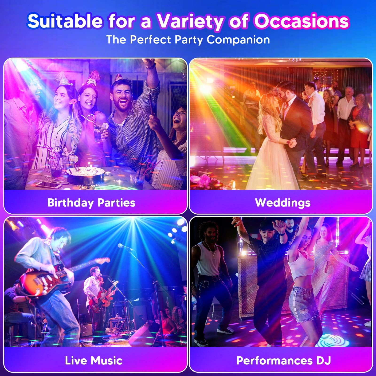 Luci da Palcoscenico Discoteca,YAZEKY 60 Motivi RGB Luce della Festa Della Discoteca,3 in 1 con Effetto UV, Luce Stroboscopica Discoteca Attivata dalla Musica USB Girevole a 360° (Red&Green, YSH-437)