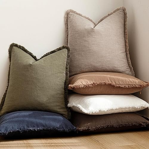 Miniatura 6 de Foindtower - Juego de 2 fundas de cojín decorativas, de lino, con flecos, con borlas, suave, rural, para decoración de sofá, cama, sala de estar y