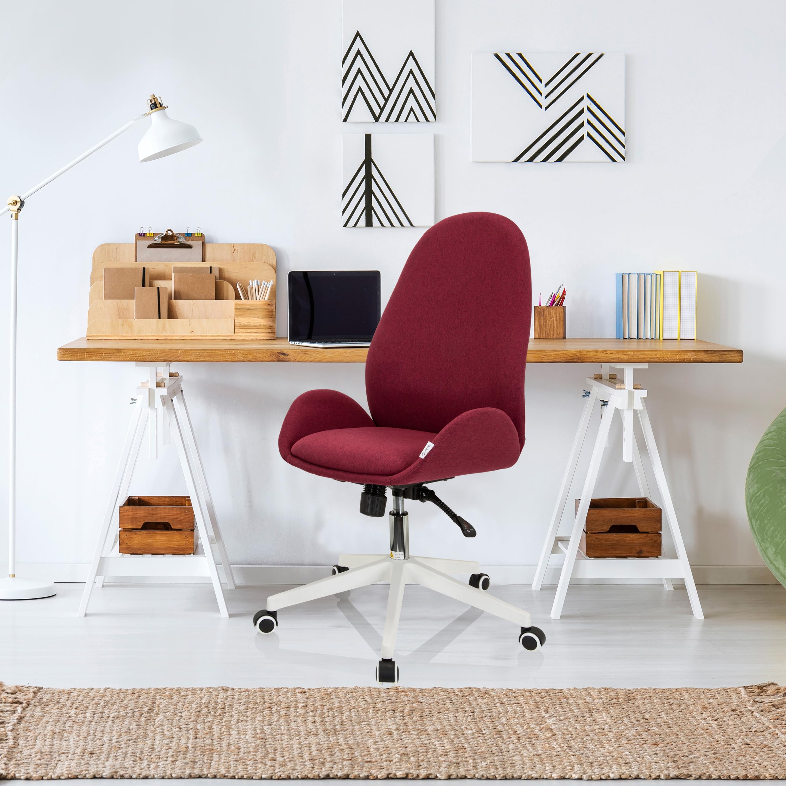 hjh OFFICE 729435 AVEA krzesło do biurka, z materiału, z regulacją wysokości, z wysokim ergonomicznym oparciem, bordowe