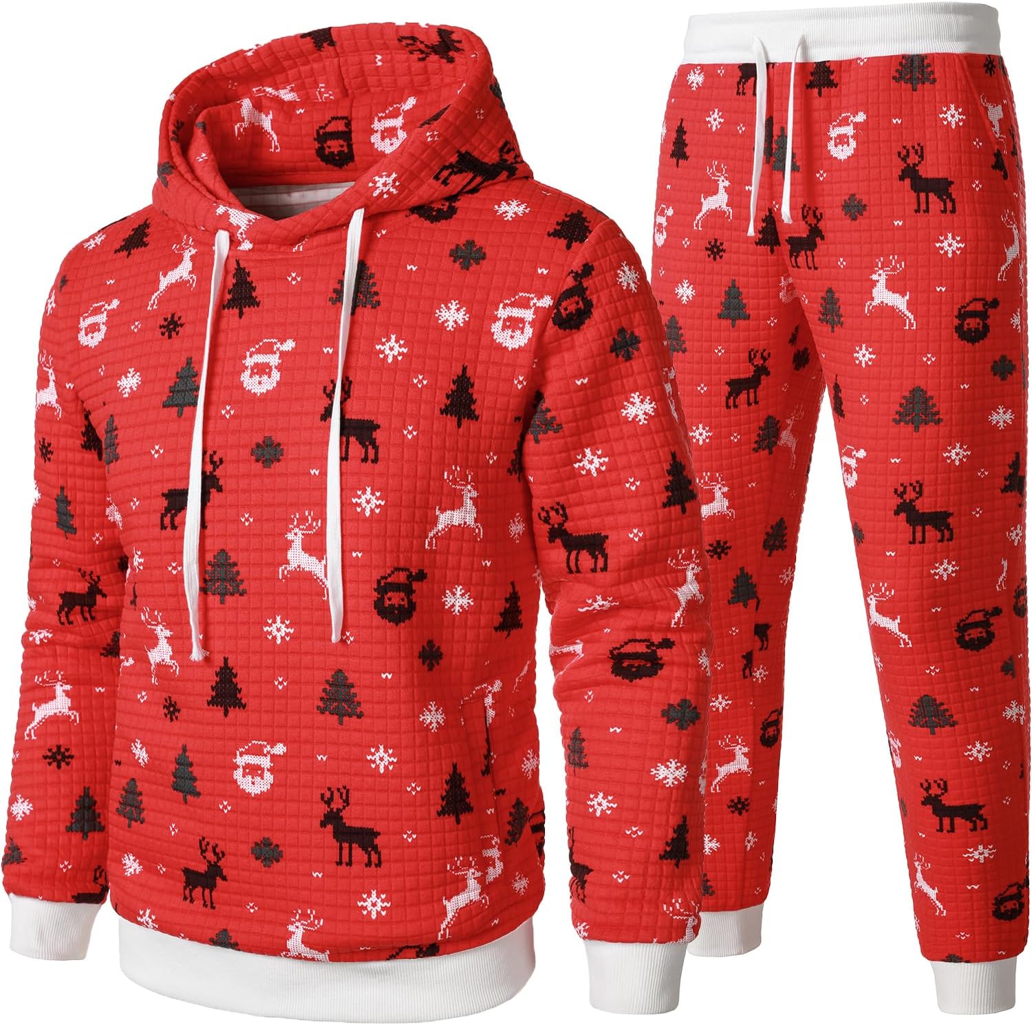 FANARCHER Men’s Casual Tracksuits 2 Pieces Christmas Outfits Waffle Hoodies Sweatsuits Sports Jogging Suit Set
