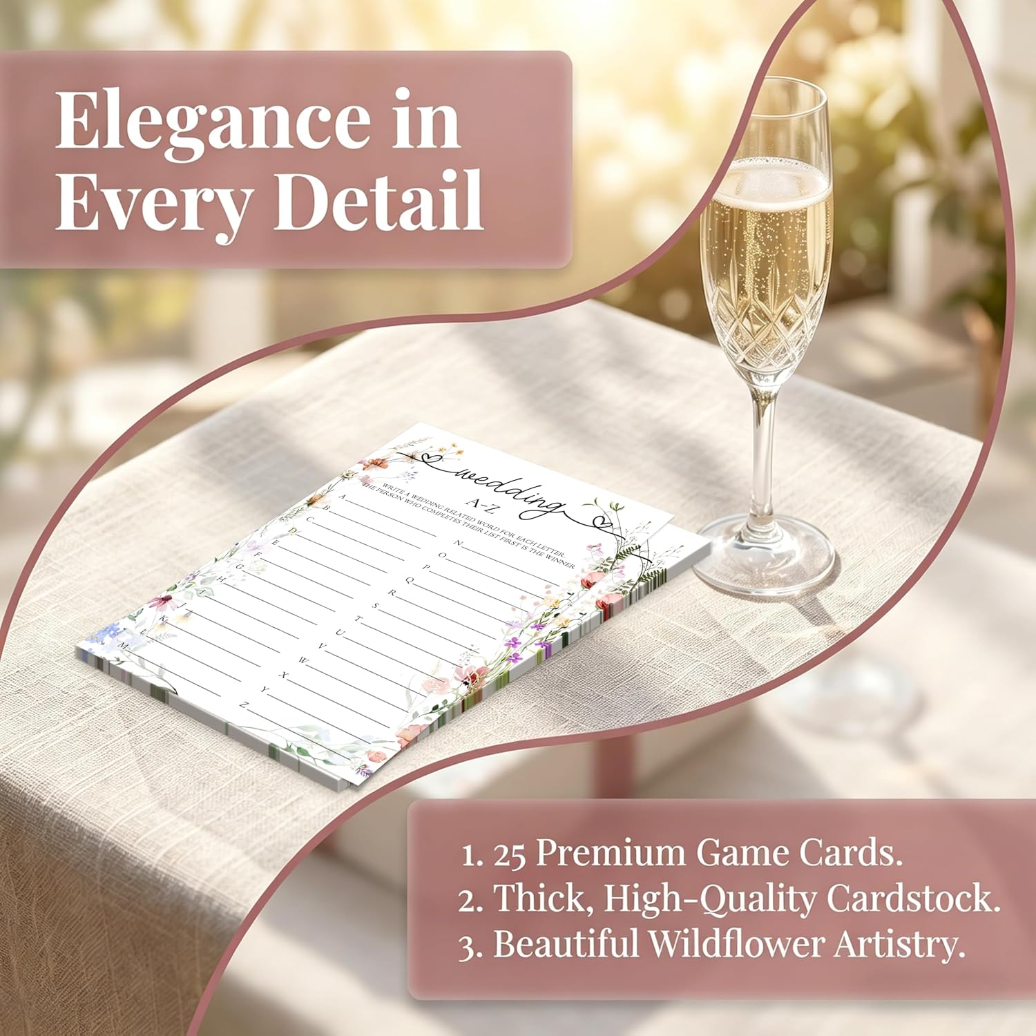 Wildflowers Bridal Shower Games, Wedding A-Z Game Cards, 5x7 Inches, Floral Wedding Shower or Bachelorette Party Supplies – A03 image 4