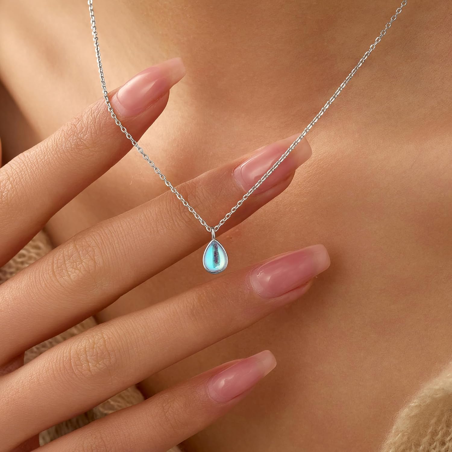 SUYACS Cute Moonstone Necklaces for Women 925 Sterling Silver Rainbow Teardrop Gradient Moonstone Pendant Necklace Elegant New Beginnings New Job Gifts Birthday Jewelry for Mom Daughter - Image 2