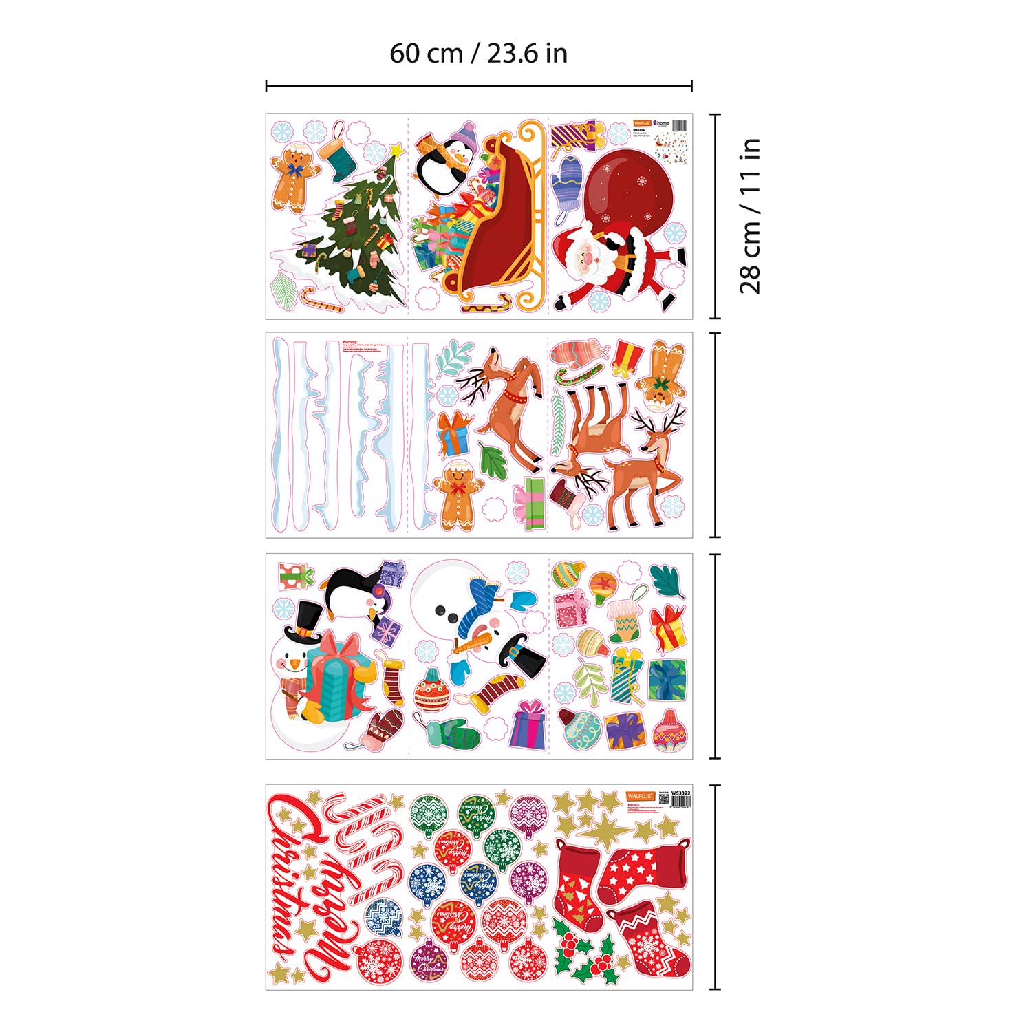 WALPLUS 180x100cm Christmas Combo Decorations Wall Stickers Merry Christmas from Santa and Friends Wall Art Window Display Clings Display Decals Living Room Living Room Bedroom DIY - Image 4