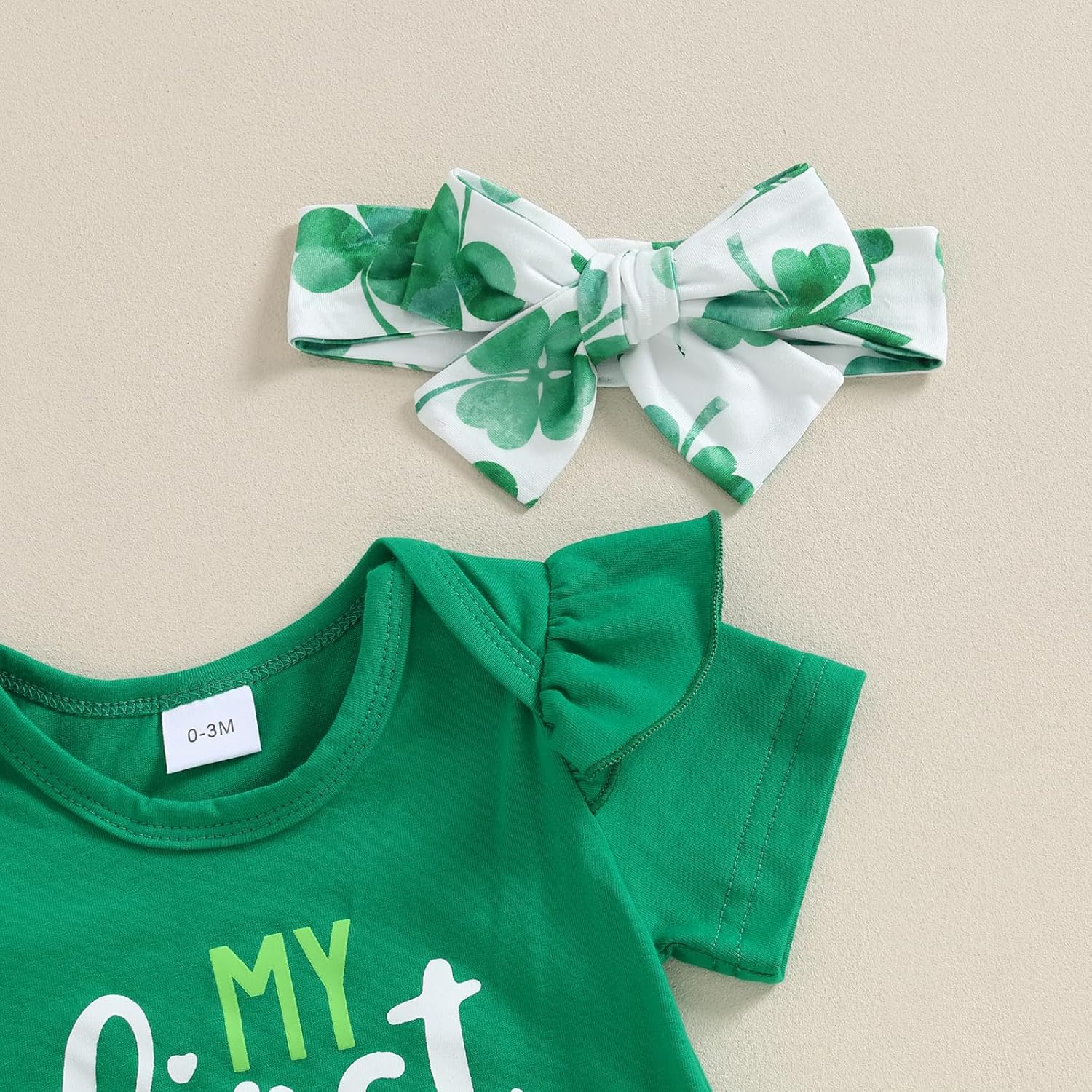 Amiblvowa Newborn My First St Patrick's Day Baby Girl Outfit Short Sleeve Romper Shamrock Flared Pants Set Infant Clothes - Image 3