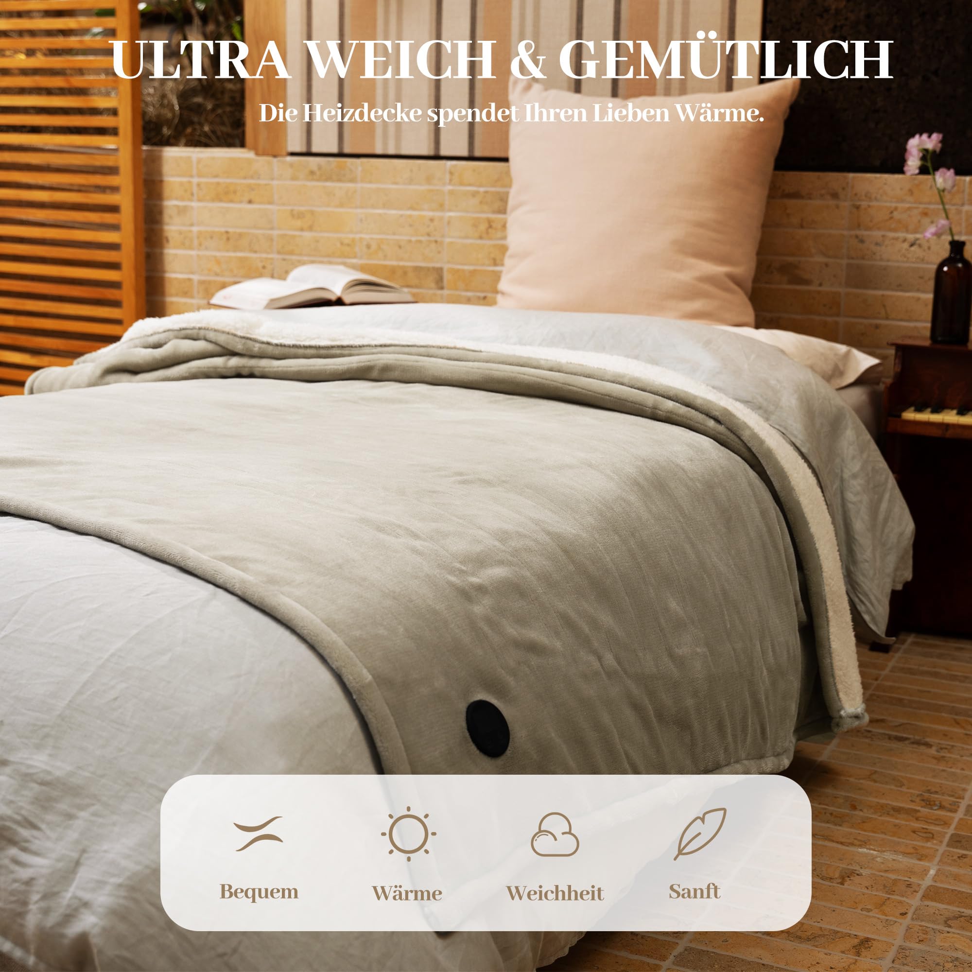 GOTCOZY Coperta Elettrica 130x180cm A un Tocco Coperta Elettrica Cachi | 10 Temperature,timer autospegnimento dopo 9H,Riscaldamento Rapido Coperta Termica Elettrica,Lavabile in lavatrice