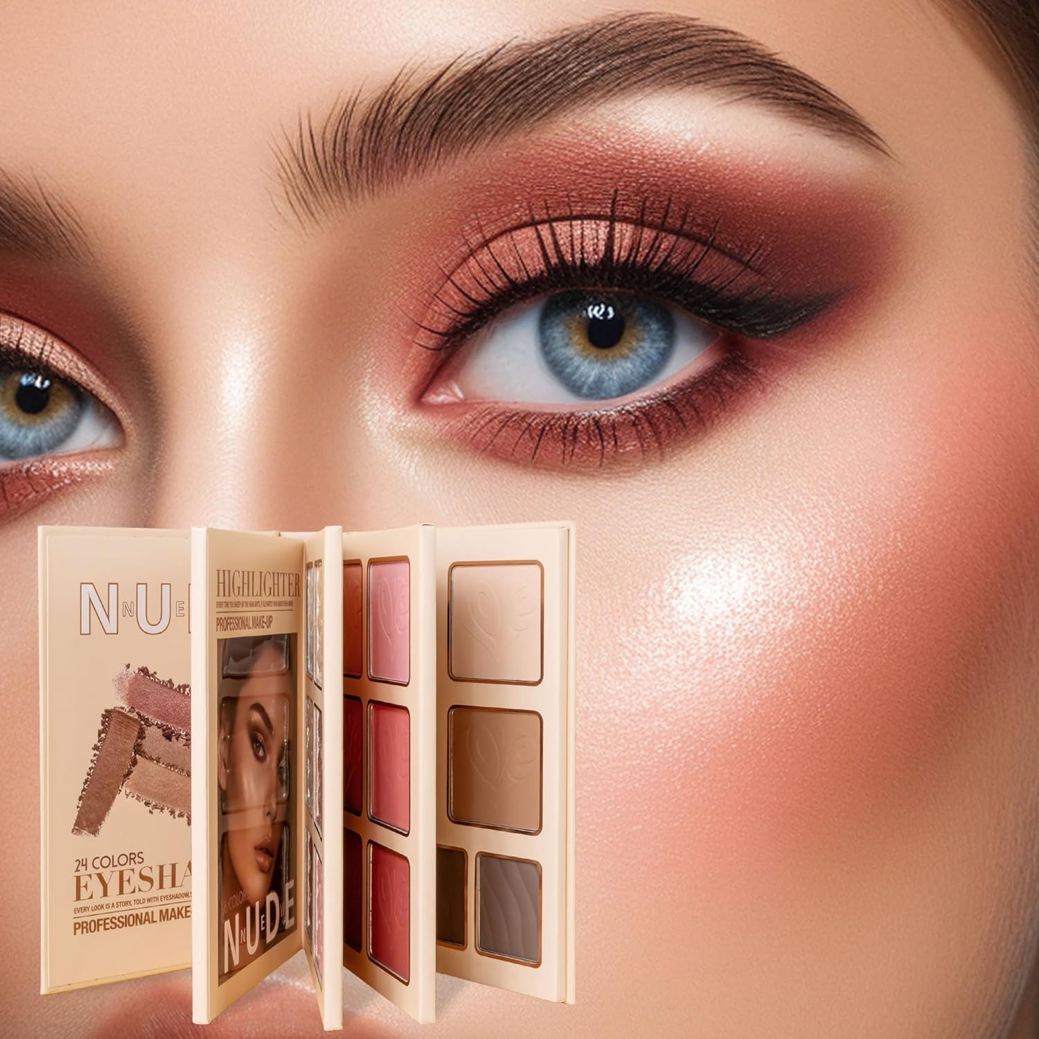 URATM Beauty Nude Makeup Palette Set, 24 Colors Eyeshadow, 6 Highlighters, 6 Blush Colors, Contour Kit