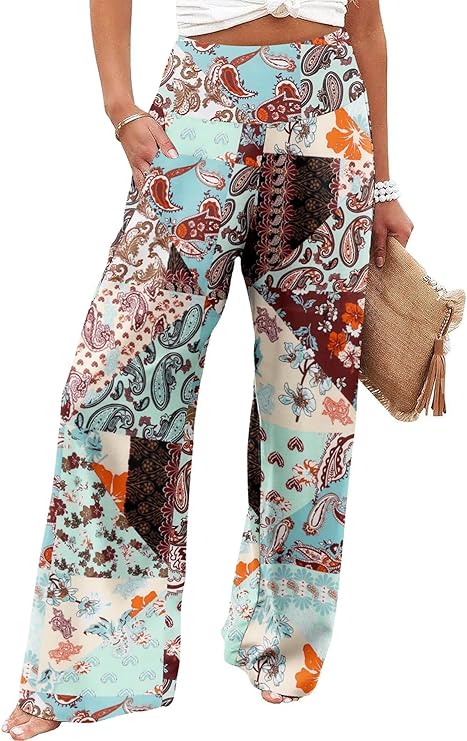 JZC Women's Palazzo Lounge Pants Casual Wide Leg Pants High Waist Flowy Toursers with Pockets