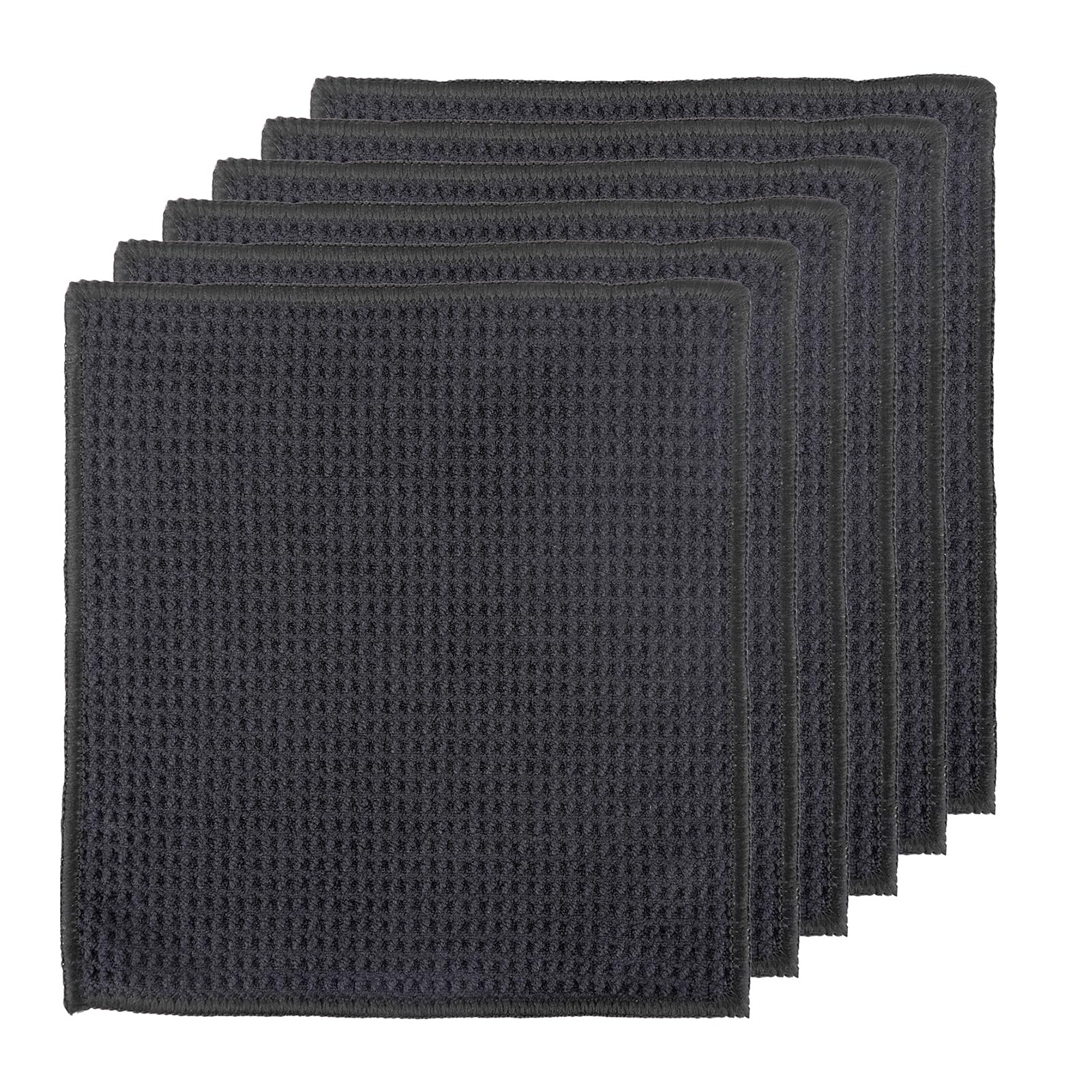 Apkpesterml Paños de Cocina Negros de Microfibra Reutilizables, Toallas de Té con Estampado de Gofres para Fuerte Absorción de Agua Paños Gruesos y Sin Pelusas para Limpieza Doméstica (Black 20 * 20)