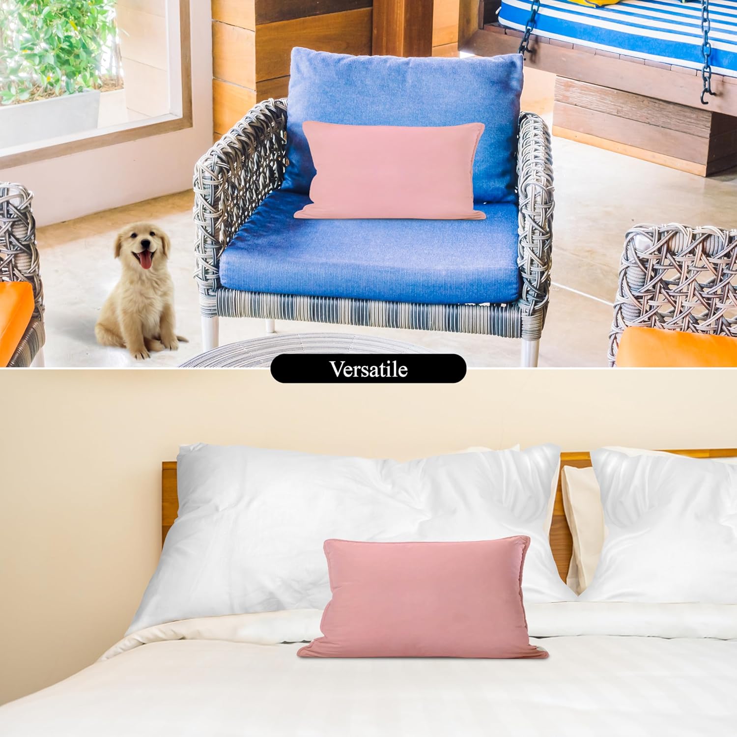 A1 HOME COLLECTIONS A1HC Luxurious Outdoor Waterproof Pillow Covers 12x20 Inches (Pack of 2, Pink Flare), Throw Pillow Covers for Pool Areas, Garden, Sofa, Chairs, Beds, Tent, Patio