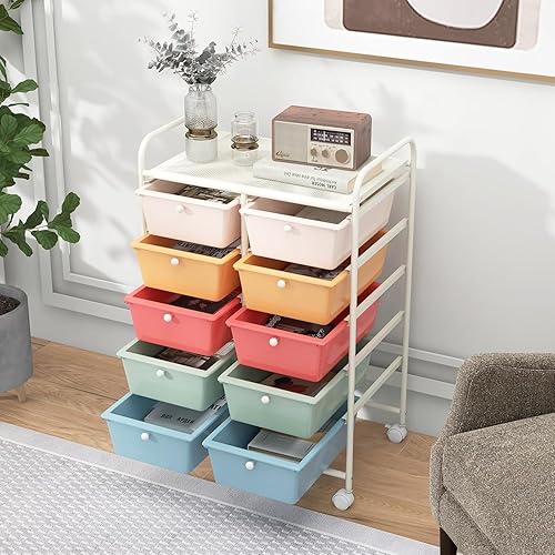 Vista 203 de LDAILY Carrito de almacenamiento con ruedas de 15 cajones, carrito rodante con cajones para aula, organizador de manualidades con ruedas con marco