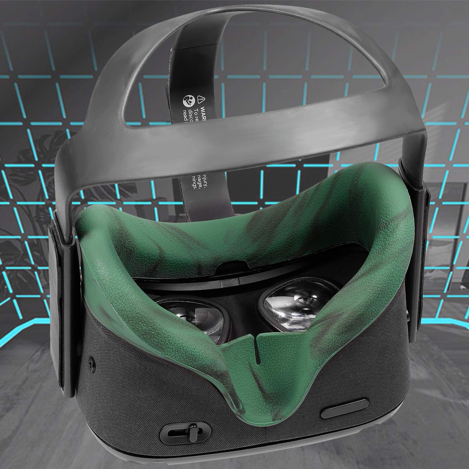 Devansi VR Eye Silicone Cover with Breathable Lines for Oculus Quest Sweatproof Lightproof Anti Light Leakage (greencamoulage)