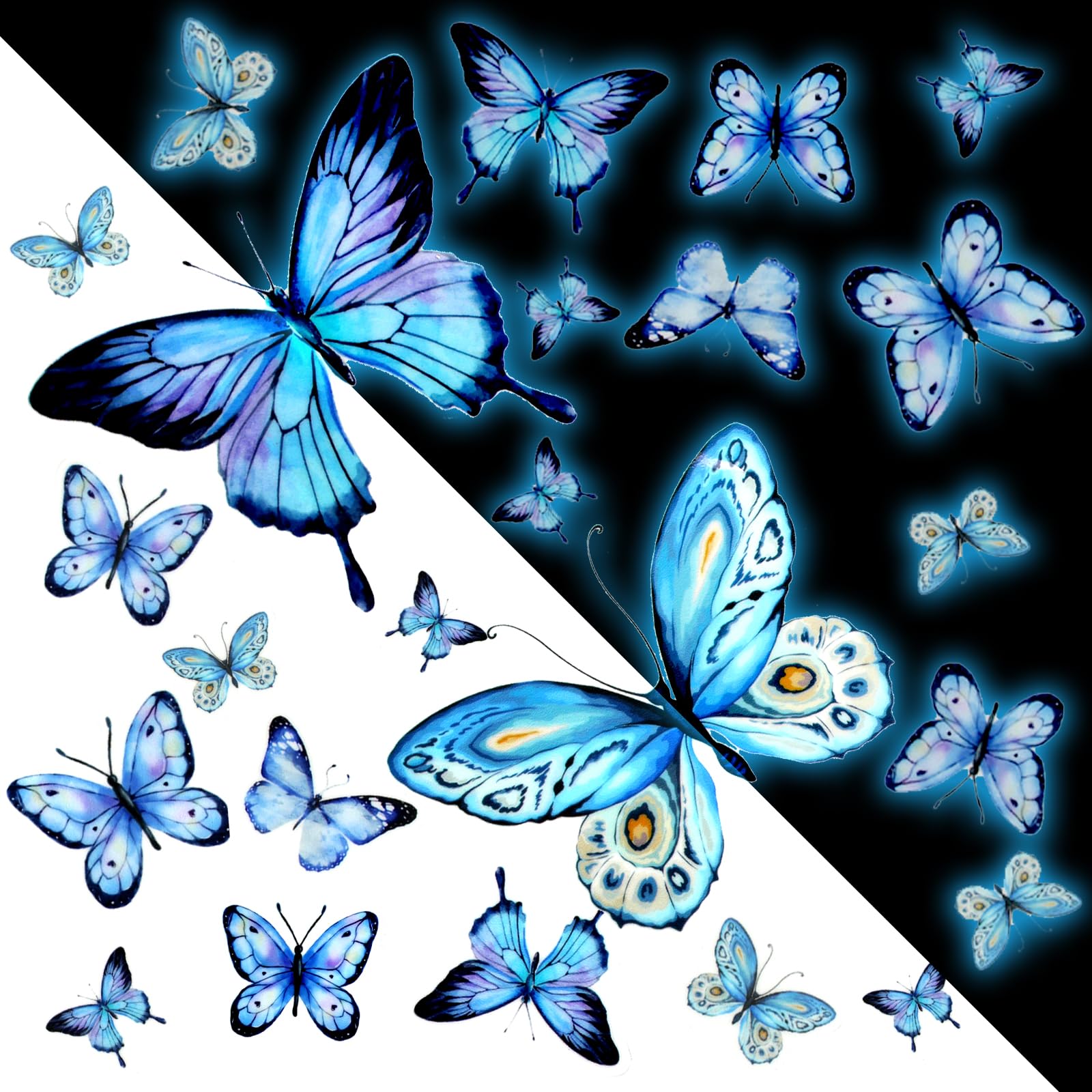 Glow in The Dark Blue Luminous Butterfly Wall & Ceiling Stickers - Removable Decals for Kids' Nursery or Bedroom