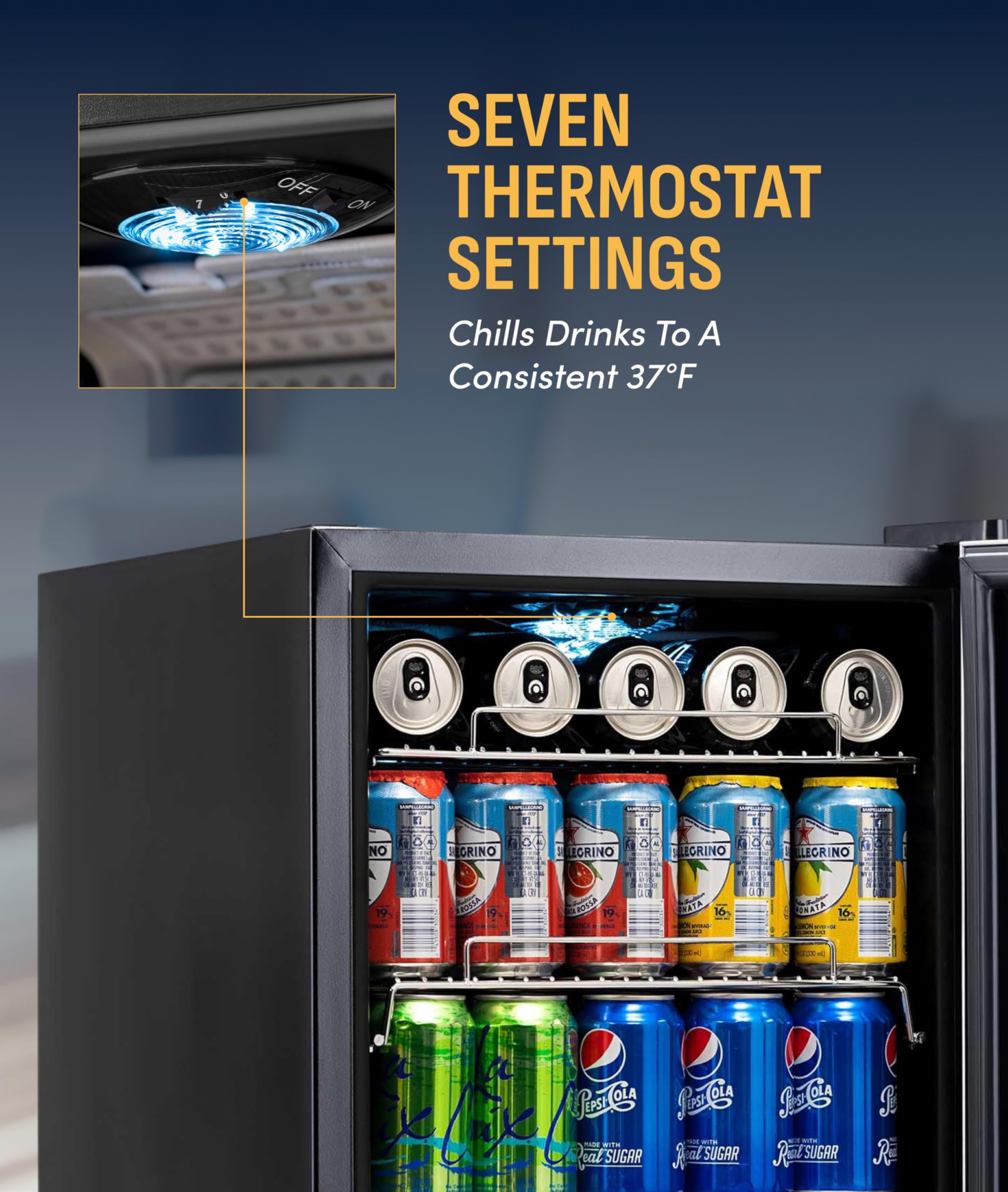 NewAir 90 Can Beverage Refrigerator | 17” Freestanding Small Mini Fridge For Bedroom, Home Bar Or Office | Quiet Compressor Cooling & Adjustable Shelves | Stainless Steel on Fridge.com - View 6