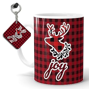 PRAMONITA Christmas Gift Combo Pack Secret Santa Premium Mug - Secret Santa Gift for Colleagues/Coworkers/Friends on Christmas (Ceramic, Multicolor) (Key-Top-CH-03b)