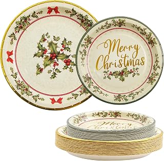 ceiba tree 48 Pack Christmas Paper Plates 24 Pcs 9" Disposable Paper Dinner Plates 24 PCS 7" Dessert Plates Christmas Holly Dinnerware Set for 24 Guests Party Supplies