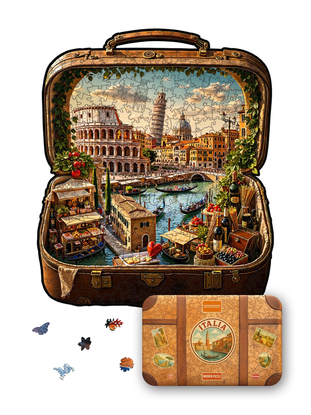 UNIDRAGON Holzpuzzle für Erwachsene Unikat Puzzle Italien im Etui 35x40cm 500 Teile
