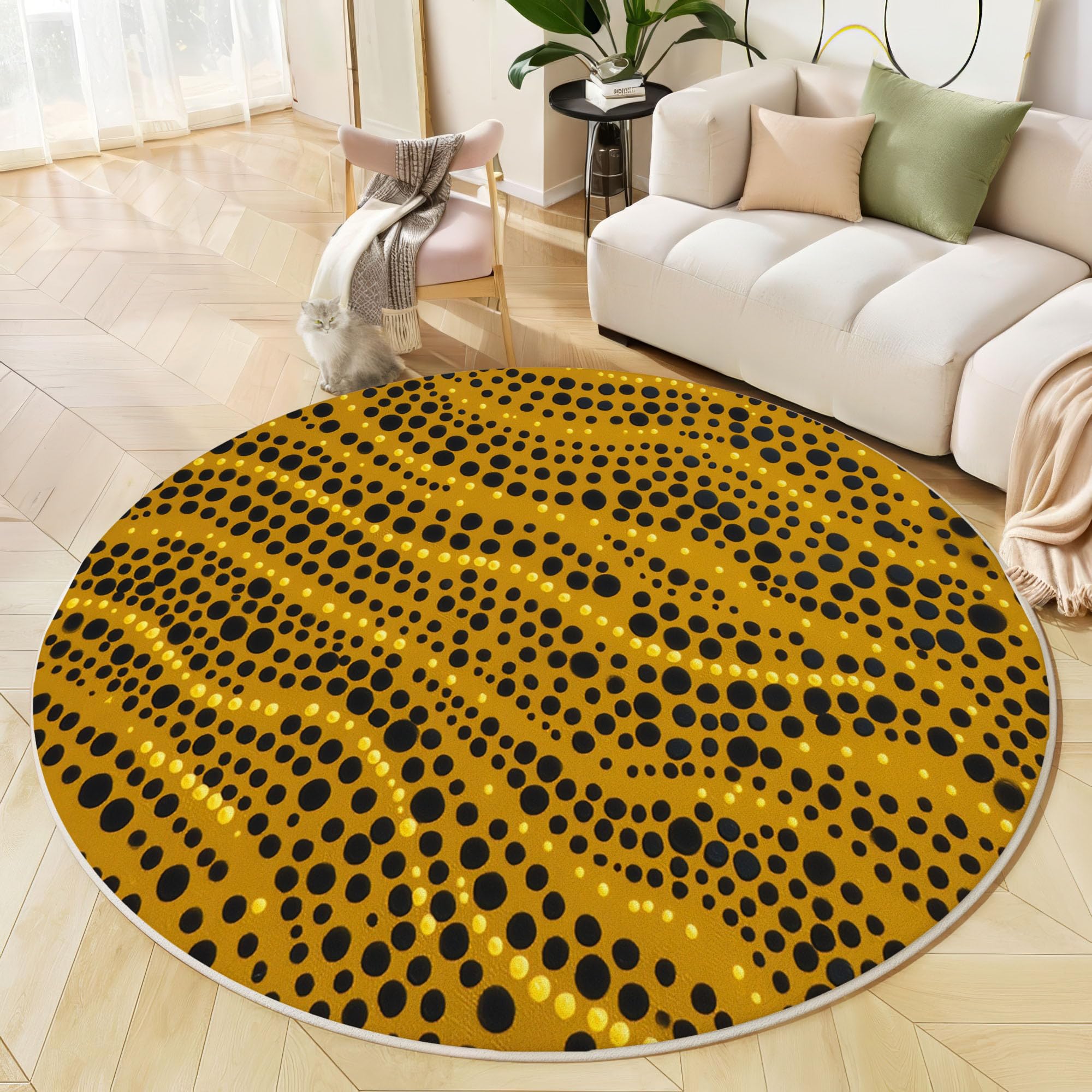 Tapis jaune moutarde 200 cm lavable et antidérapant à poils courts pour salon
