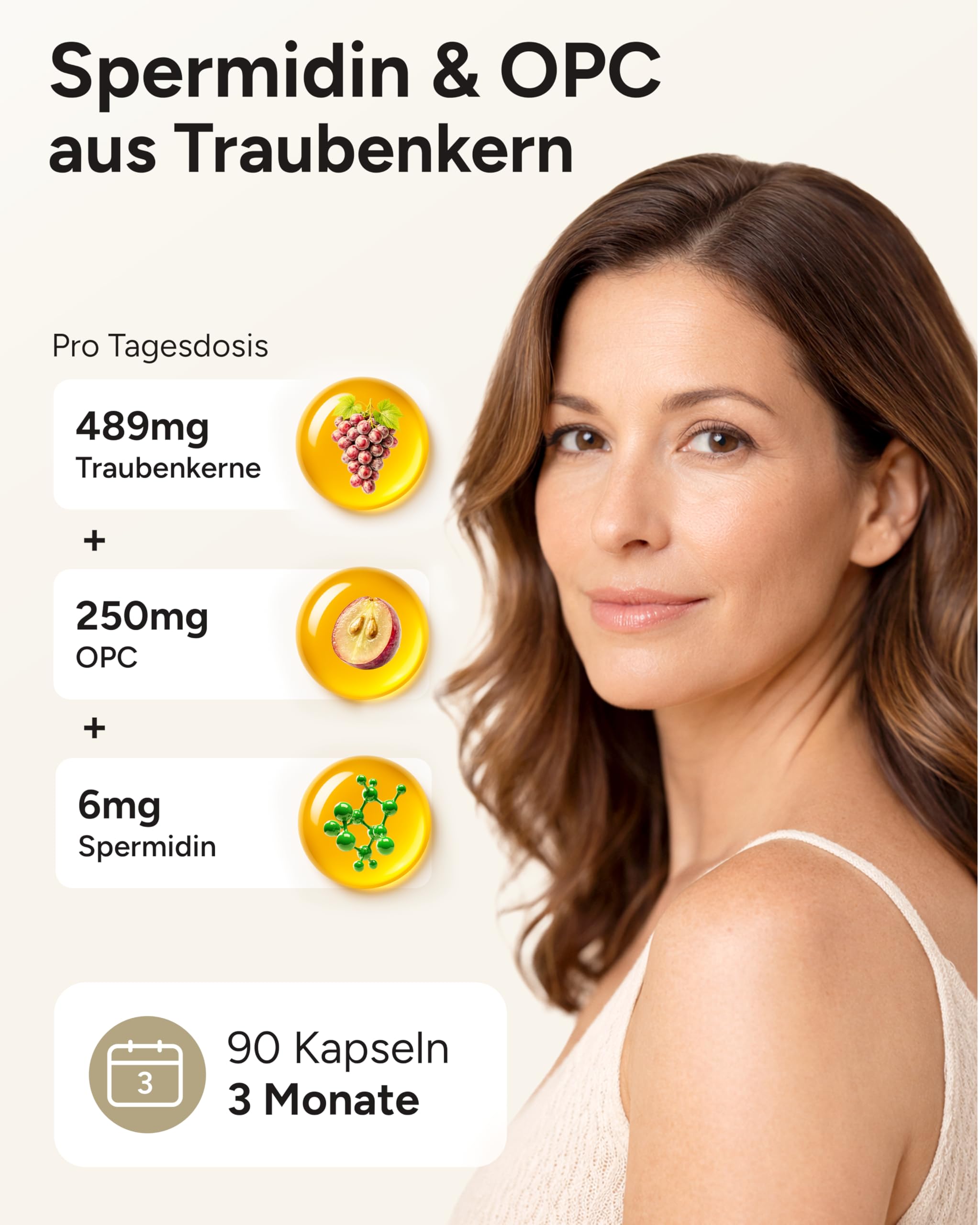 Spermidin Kapseln hochdosiert optimiert mit OPC Traubenkern-Extrakt und Spermidin 6mg - einzigartige Kombination aus Spermidine & OPC Kapseln - 3 Monatsvorrat