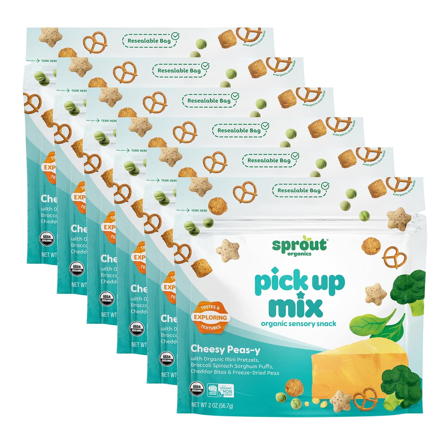 Sprout Organics, Pick Up Mix Sensory Snack Mix, Cheesy Peas-y with Freeze-Dried Peas (6 Count)