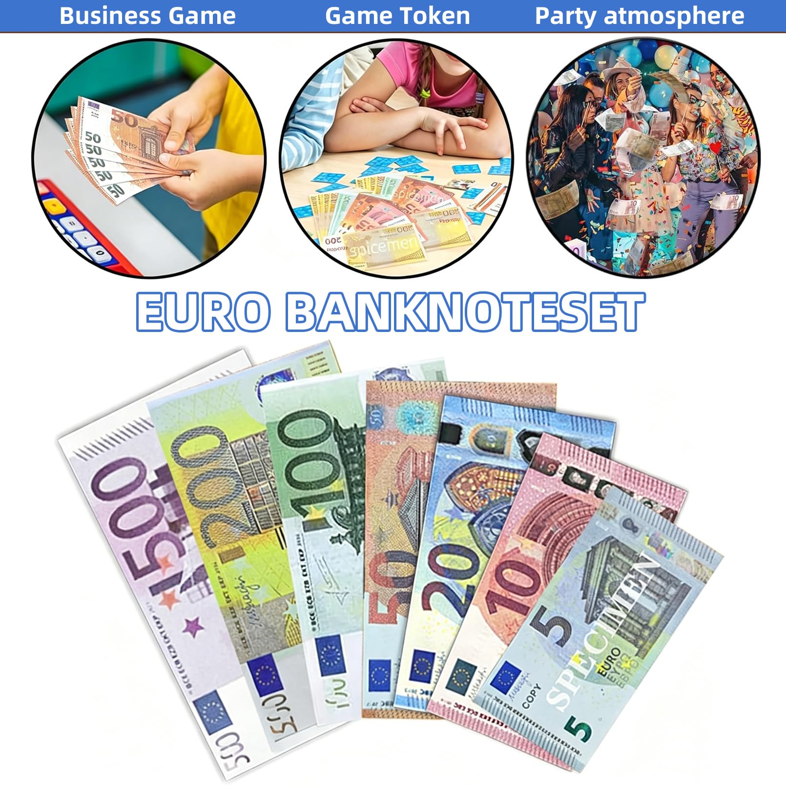 140 Kaufmannsladen Spielgeld, Enthält 7 Stückelungen 5/10/20/50/100/200/500, 20 Stück Jeder Stückelung, Spielgeld für Kaufmannsladen Zubehör, Kaufladen Zubehör, Rollenspiele und Lernen