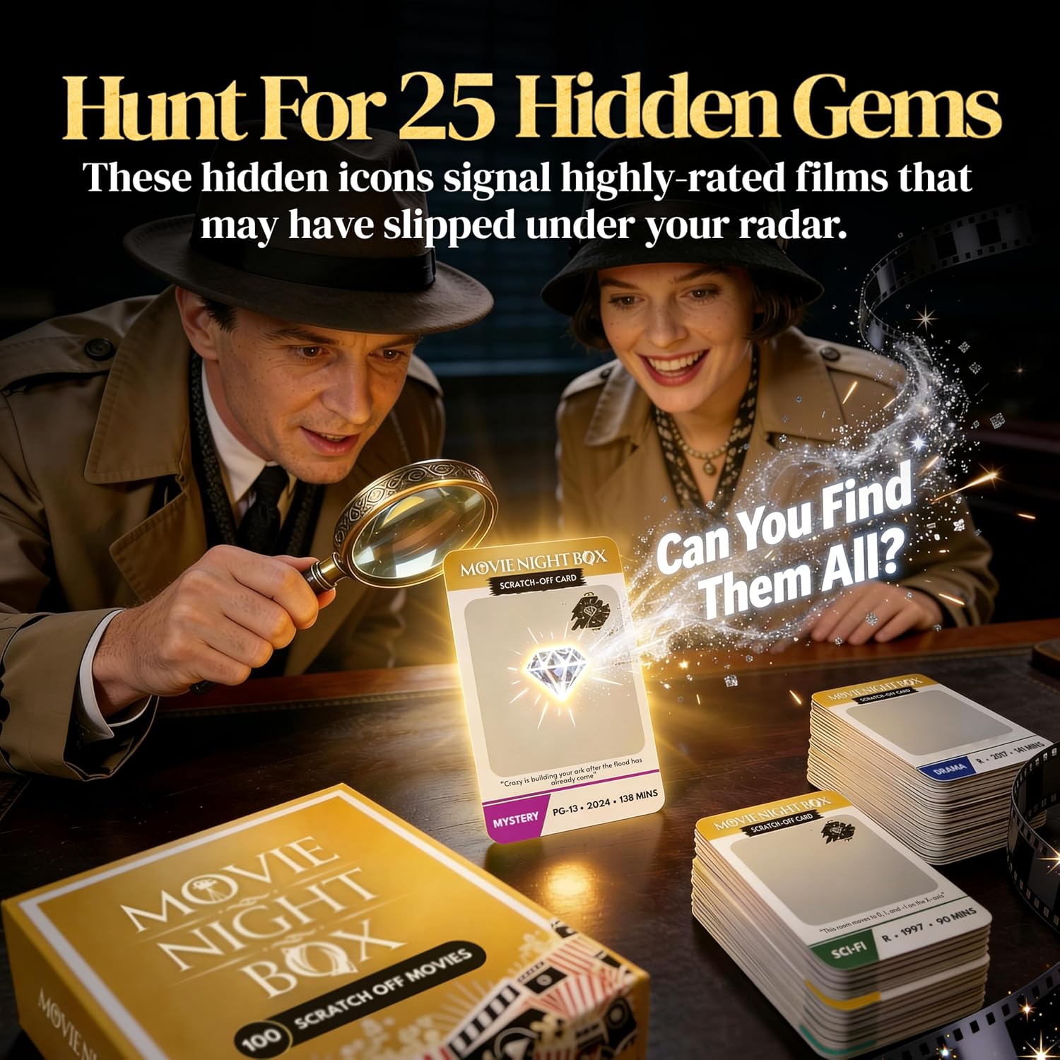 Movie Night Box: Top 100 Scratch-Off Movies & Hidden Gems - 10 Diverse Color-Coded Movie Genres - Interactive Game for Couples, Family, or Solo Entertainment - Gifts for Movie Lovers, Him, Her