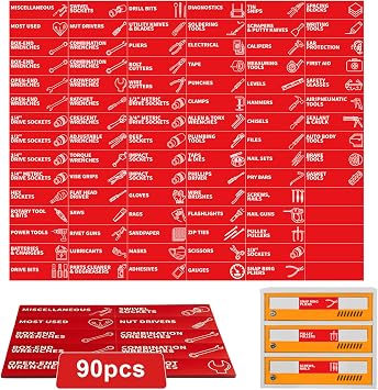 90 PCS Magnetic Toolbox Labels 3.5"x1" Large Tool Box Stickers,Strong Magnets for Tools Chest Drawer Organization Fits US General Tool Box Accessories & All Steel Tools Cabinets