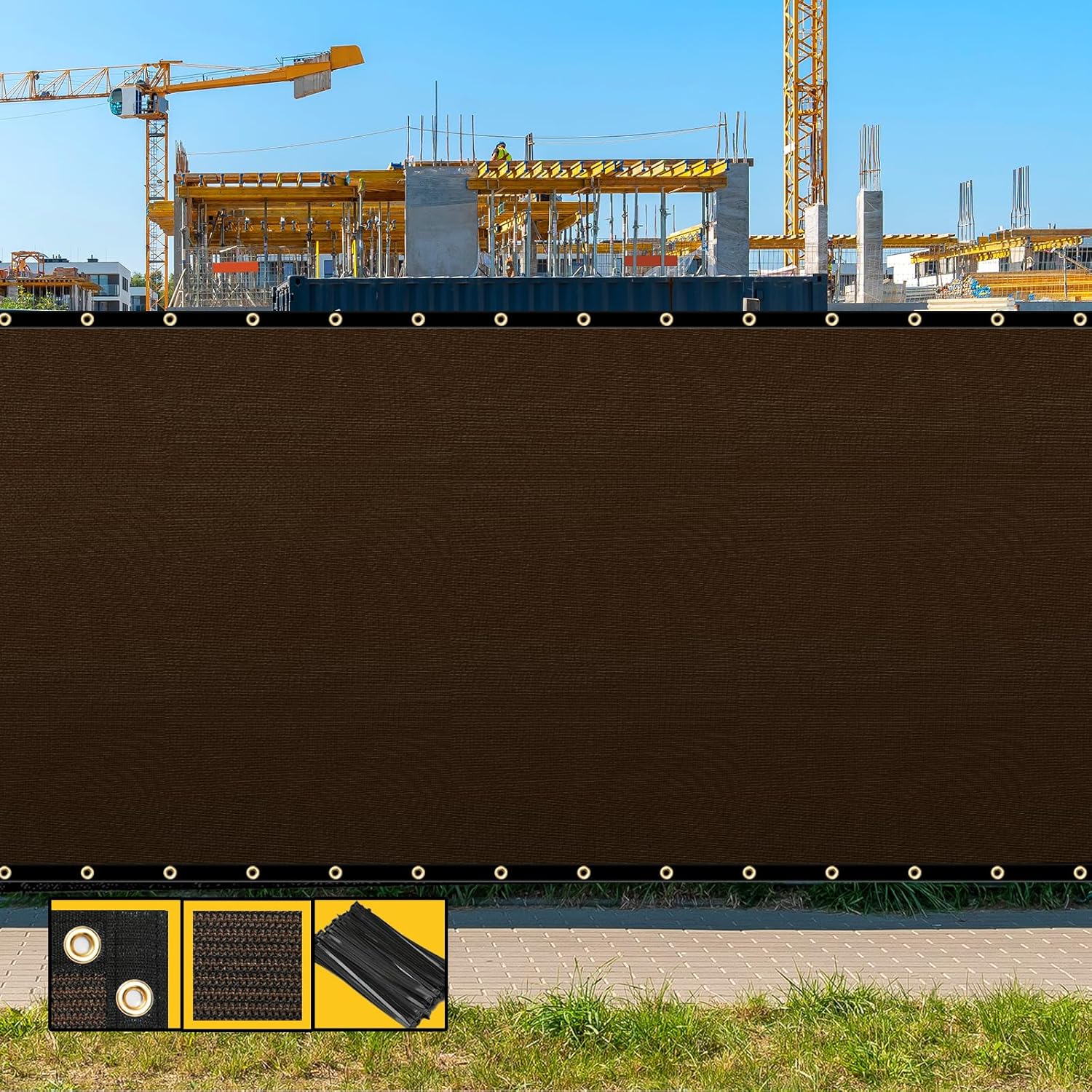 6' x 50' Brown Fence Privacy Screen,with Bindings & Grommets,Heavy Duty for Gardens Backyard Patio Tennis Court Pool Construction Project Outdoor Events, We Make Custom Sizes