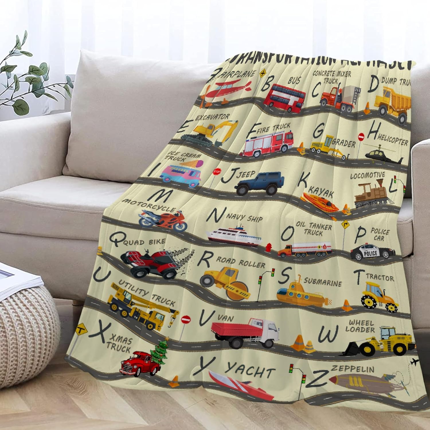 Truck Car Blanket Transport Alphabet Throw Blanket Gift for Girls Boys Kids Truck Lovers-Super Soft Flannel Blanket for Sofa Couch Camping Travel-Home Decor for All Seasons,40"x50"for Kids/Baby - Image 2