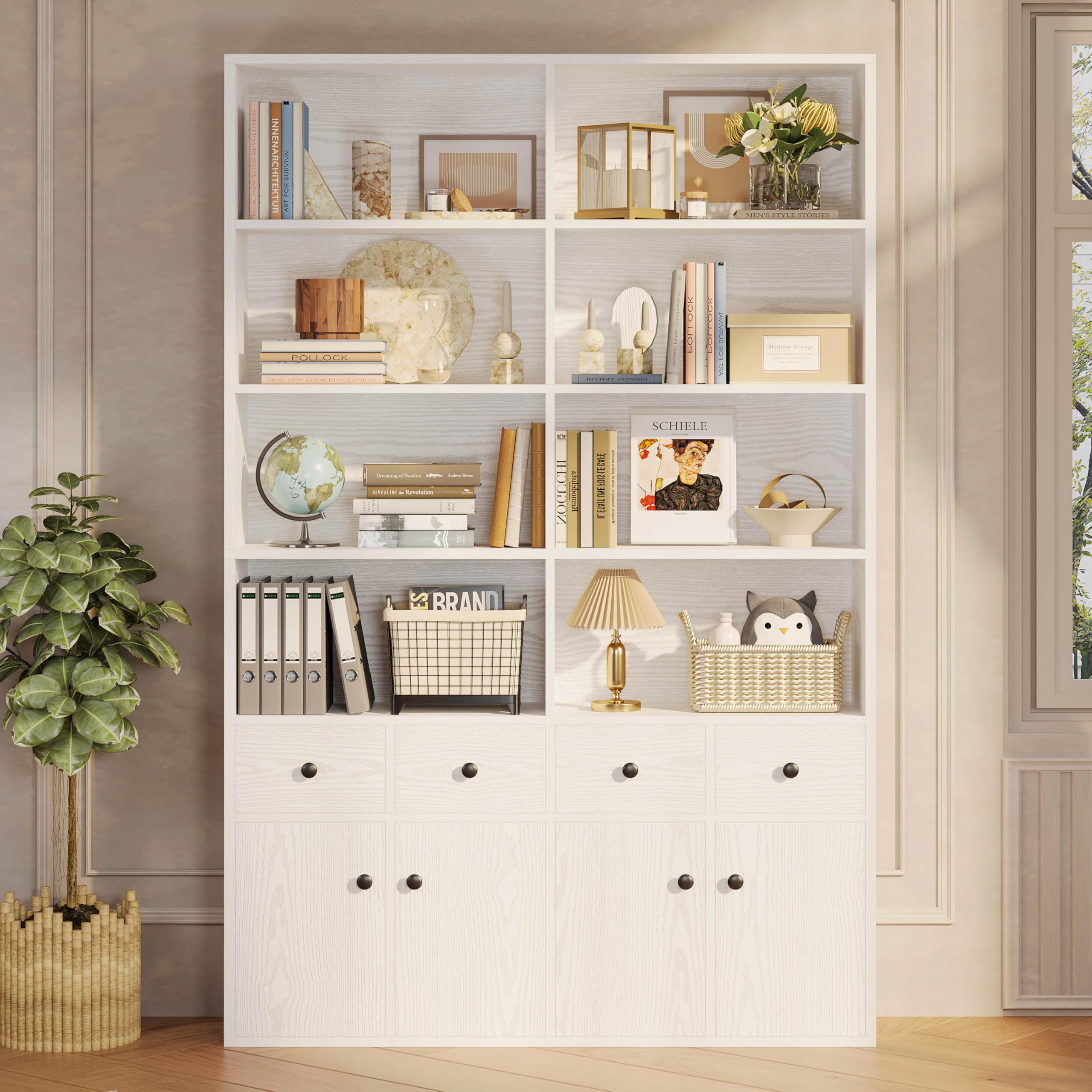Estantería Esquinera IRONCK De 6 Niveles - Blanco, 81 Pulgadas, Con Puerta, Ideal Para Sala U Oficina