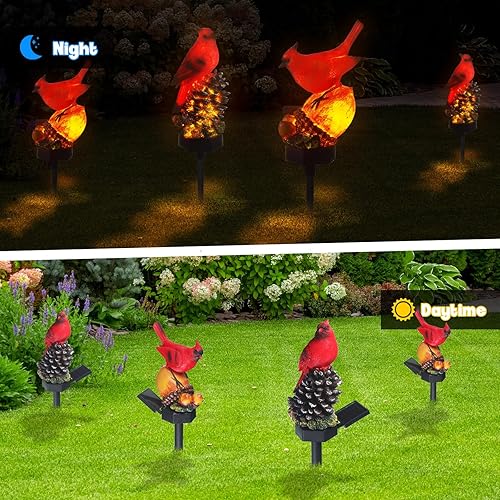 Miniatura 3 de Capoda 2 piezas de decoración de jardín cardenal de resina, figura de pájaro, estaca de luz solar, impermeable, luz de animales, decoraciones al