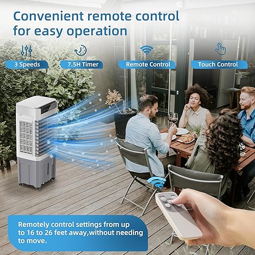 Vista 5 de Enfriador de aire evaporativo, aire acondicionado portátil 3 en 1 con 3531 CFM, enfriador de pantano con tanque de agua de 11.9 galones, control