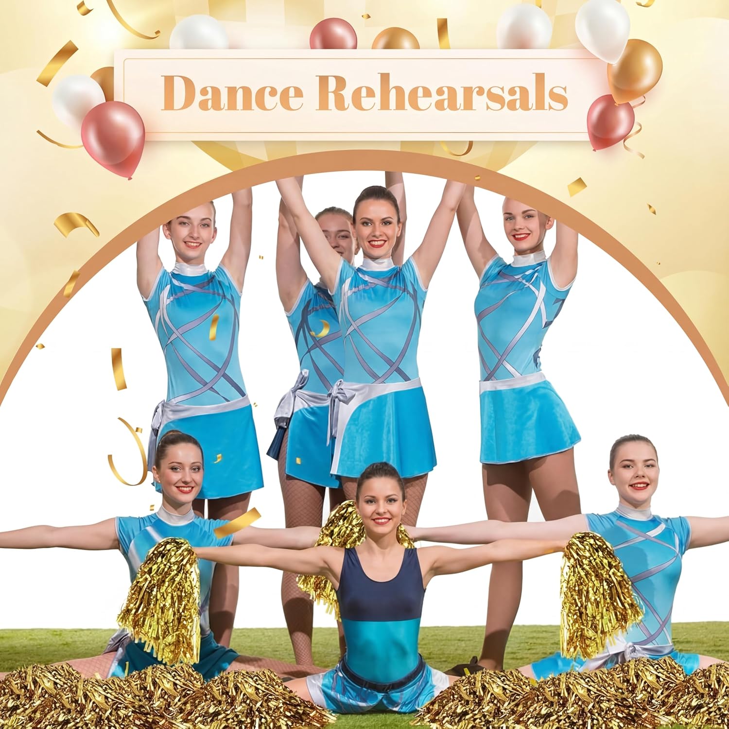 Leyndo 150 Pcs Pompoms Cheerleading Bulk Gold Metallic Foil Pom Poms with Baton Handle Cheerleader Pompoms for Sports Game Squads Dancing Party Football Basketball