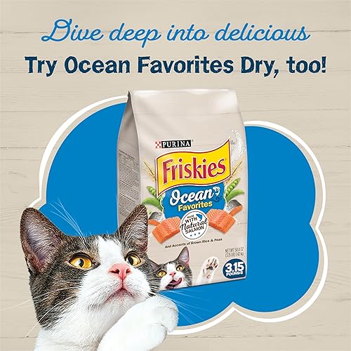 Miniatura 7 de Purina Friskies - Paquete variado de alimentos húmedos naturales para gatos, salmón y atún de Ocean Favorites, (24) 5.5 onzas Latas