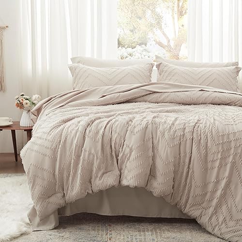 Anluoer - Juego de edredón tamaño King, color caqui, con relieve, de 7 piezas, para todas las estaciones, incluye 1 edredón, 2 fundas de almohada, 2