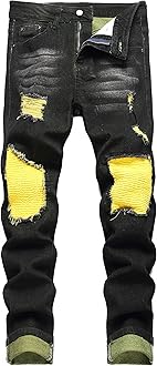 Men's Slim Fit Stretch Jeans Ripped Skinny Jeans for Men, Distressed Straight Leg Fashion Comfort Flex Waist Pants