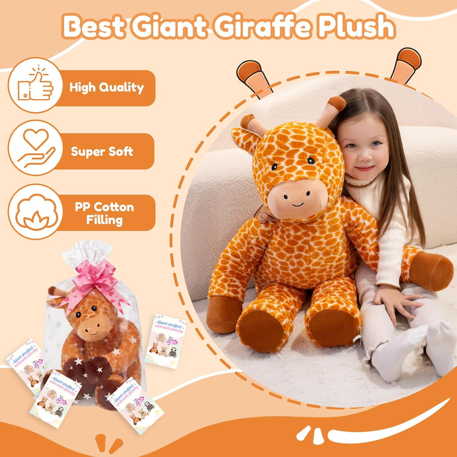SQEQE Big Giraffe Stuffed Animal 39 in, Giant Stuffed Giraffe for Kids Adults, Cute Huge Plushies for Birthday Christmas Valentine's Gift